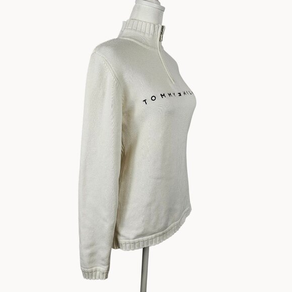Women Knit Winter Fall Harvest Casual 3/4 Zip TurtleNeck Sweater TommyHilfiger L - Picture 4 of 15